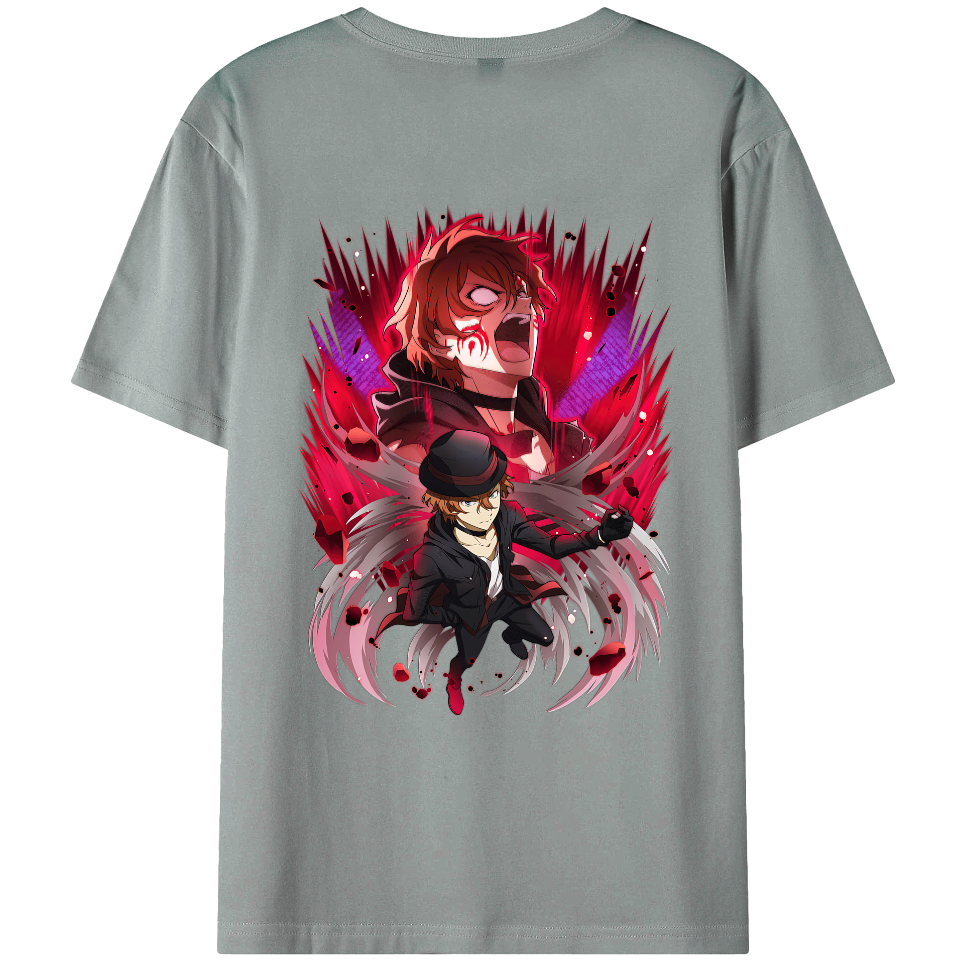 （画像用） 文豪ストレイドッグス Bungo Stray Dogs 綿100％ メンズ半袖Tシャツ（バックプリント） 通気性